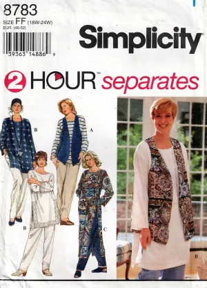 Simplicity 8783 Womens EASY 2 Hour Tunic Vest & Pants 1990s Vintage Sewing Pattern Sizes 18W - 24W UNCUT Factory Folded