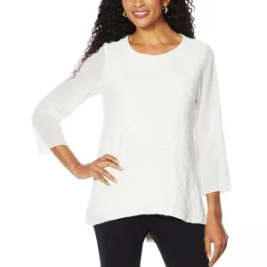 Slinky Brand Women's 3/4-Sleeve Embroidered Sequin Tunic Blouse