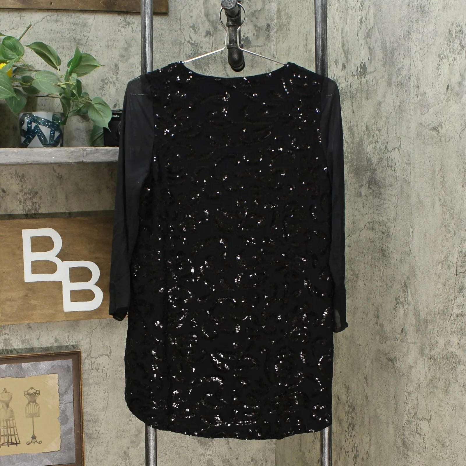 Slinky Brand Women's 3/4-Sleeve Embroidered Sequin Tunic Blouse