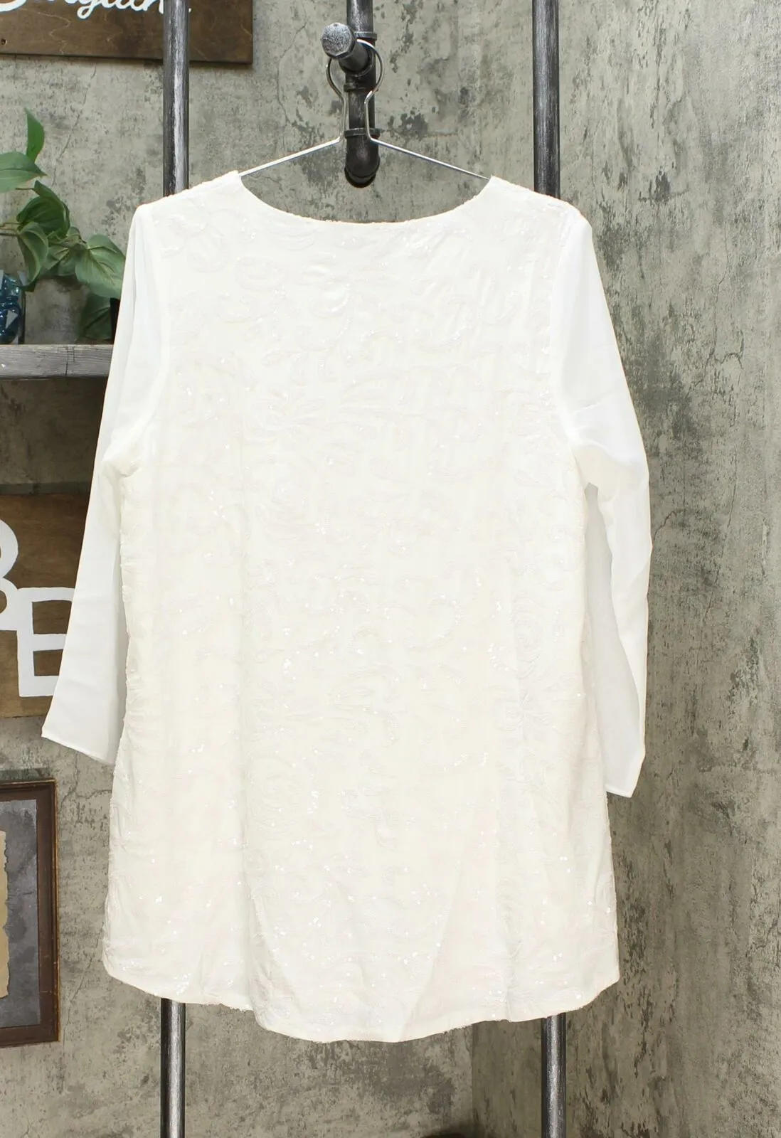Slinky Brand Women's 3/4-Sleeve Embroidered Sequin Tunic Blouse