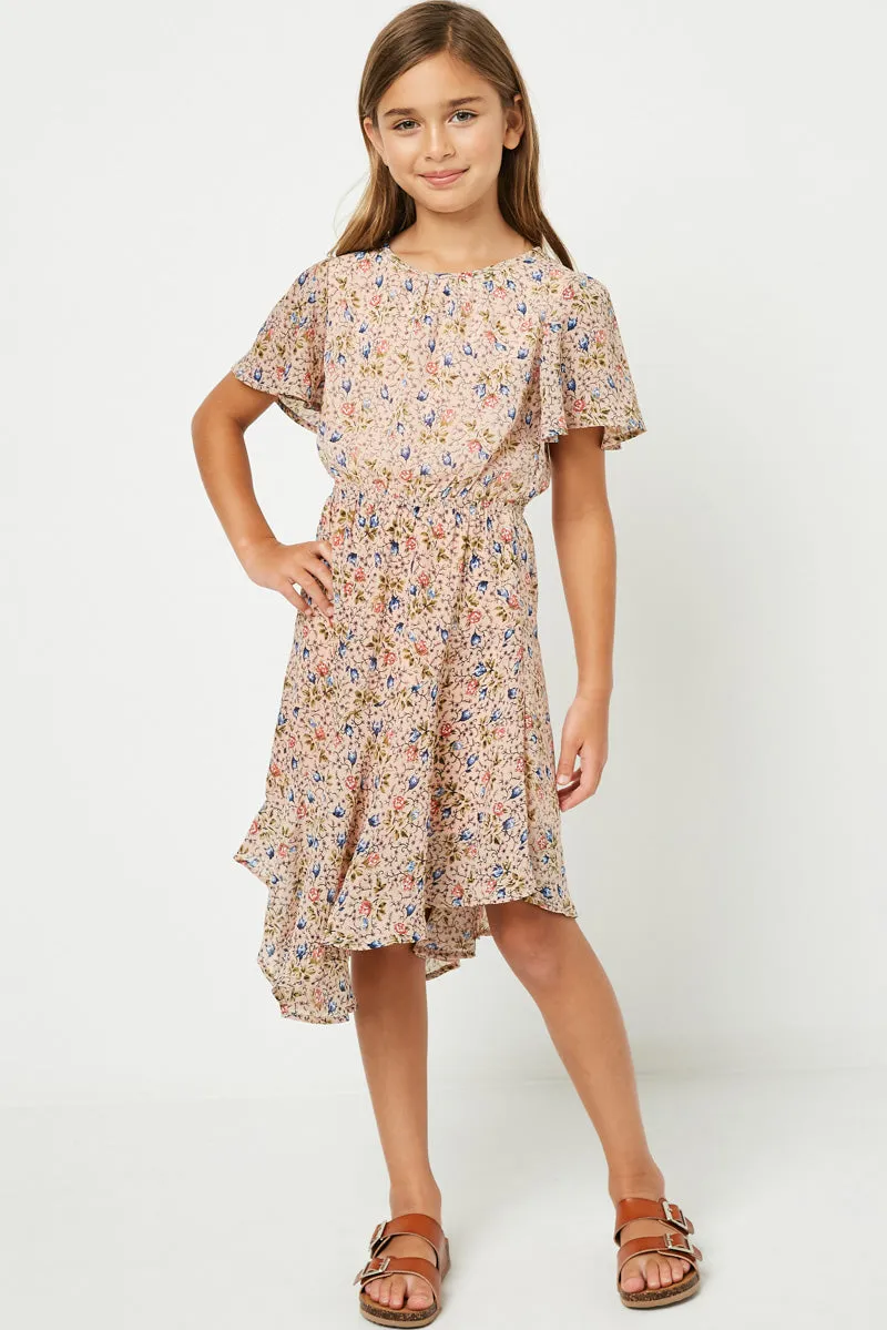 Smock Waist Asymmetric Hem Dress