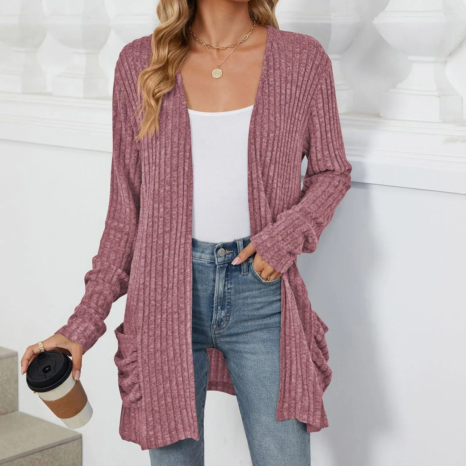 Solid Color Boho-Inspired Crochet Cardigan – Lightweight 3/4 Sleeve Kimono Style for Casual Chic Layering and Comfort