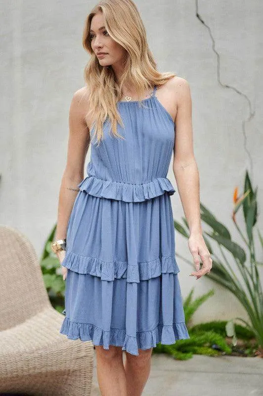 Solid Ruffle Sleeveless Mini Dress