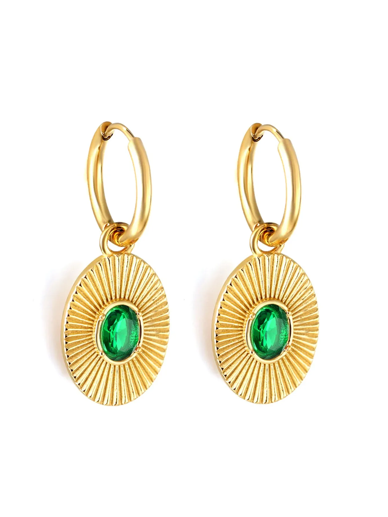Stainless Steel Zircon Emerald Hoop Earrings - FD ⚡
