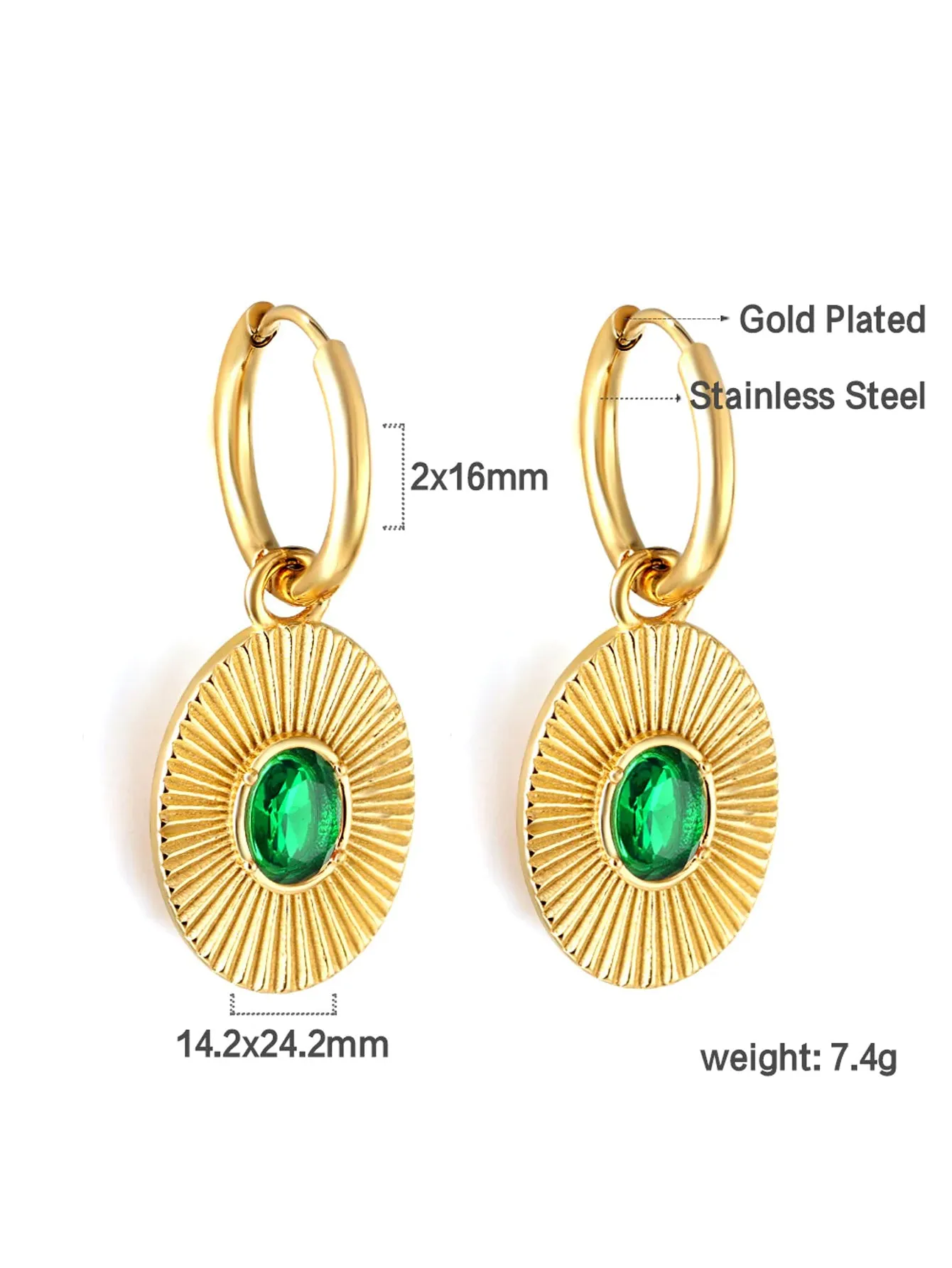 Stainless Steel Zircon Emerald Hoop Earrings - FD ⚡