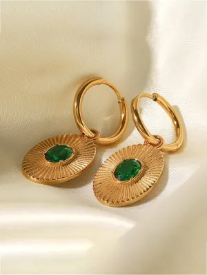 Stainless Steel Zircon Emerald Hoop Earrings - FD ⚡