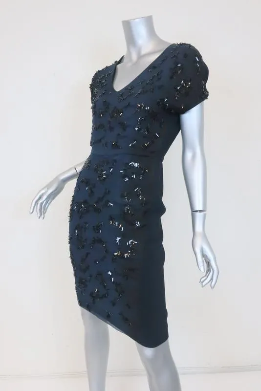 Stella McCartney Dress Navy/Black Sequined Ombre Chiffon Size 38 Short Sleeve