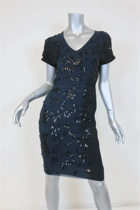 Stella McCartney Dress Navy/Black Sequined Ombre Chiffon Size 38 Short Sleeve