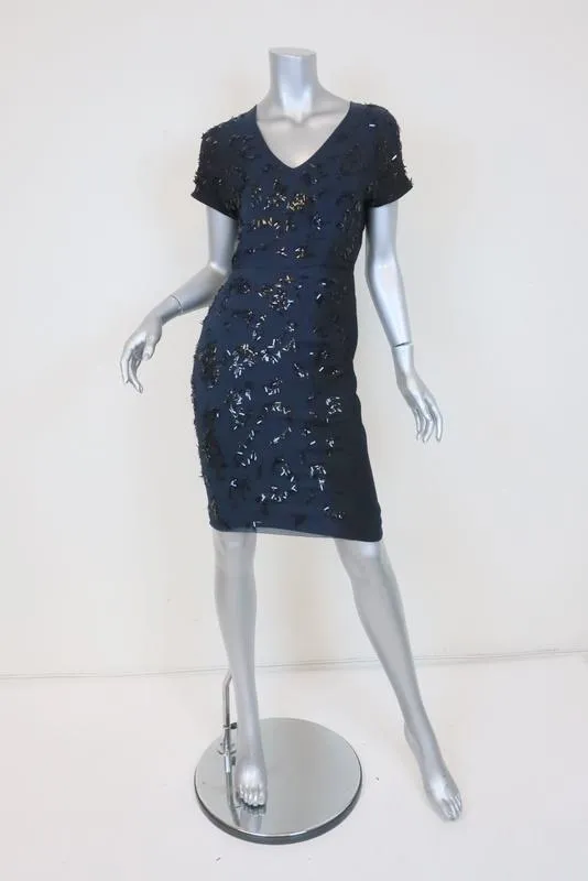 Stella McCartney Dress Navy/Black Sequined Ombre Chiffon Size 38 Short Sleeve
