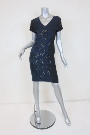 Stella McCartney Dress Navy/Black Sequined Ombre Chiffon Size 38 Short Sleeve