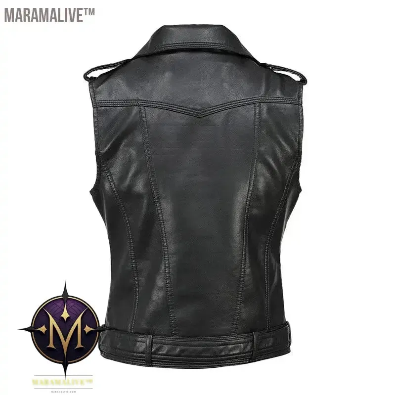 Streetwear Women Soft PU Vest Female Plus Size 5XL Faux Sheepskin Lapel Coat Moto Biker Waistcoat Sleeveless Leather Jacket
