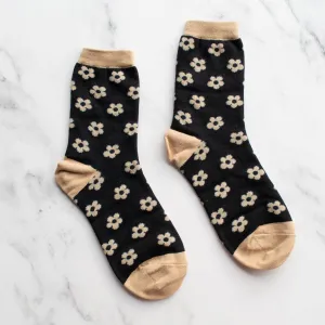 The Vintage Daisy Printed Socks - Taupe Black