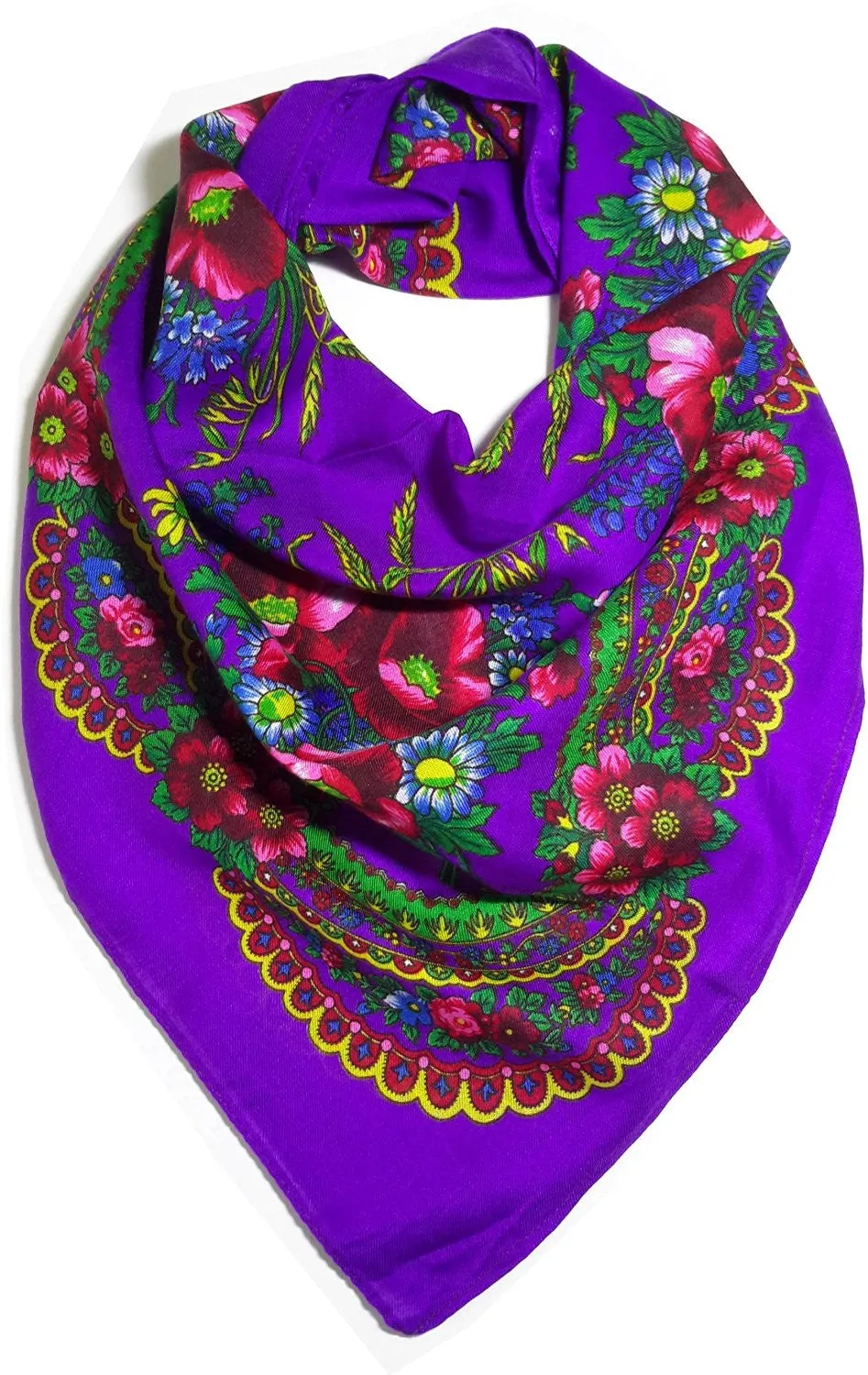 Traditional Polish Ukrainian Folk Cotton Head Scarf - Purple