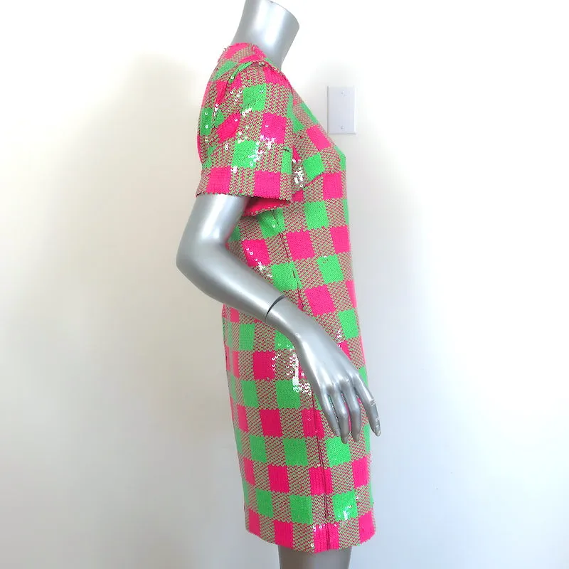 Trina Turk Lupine Sequined Checkerboard Mini Dress Pink & Green Size 6 NEW
