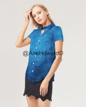 True Blue Women's Short Sleeve Button Up