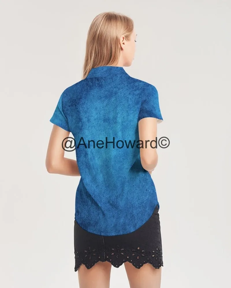 True Blue Women's Short Sleeve Button Up