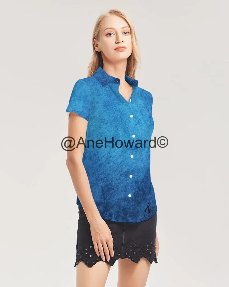 True Blue Women's Short Sleeve Button Up