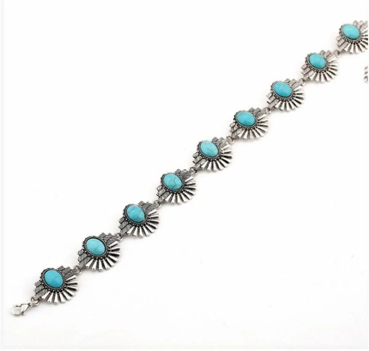 Turquoise & Silver-Plated Geometric Choker Necklace