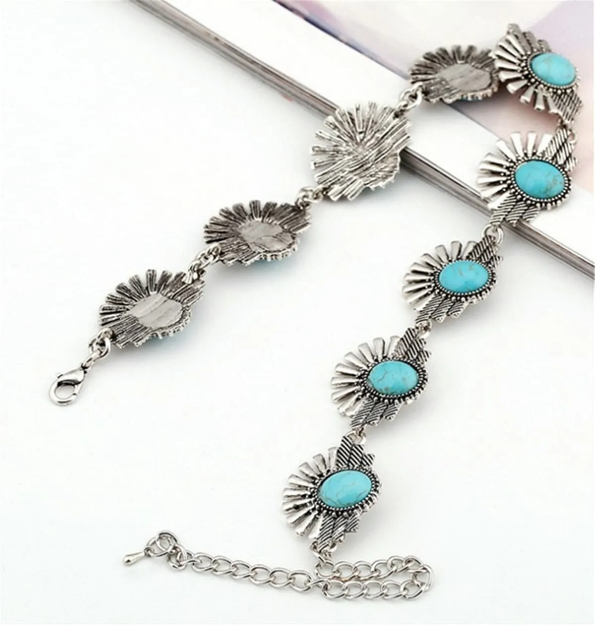 Turquoise & Silver-Plated Geometric Choker Necklace