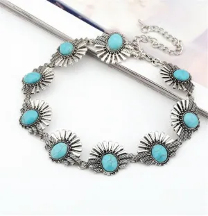 Turquoise & Silver-Plated Geometric Choker Necklace
