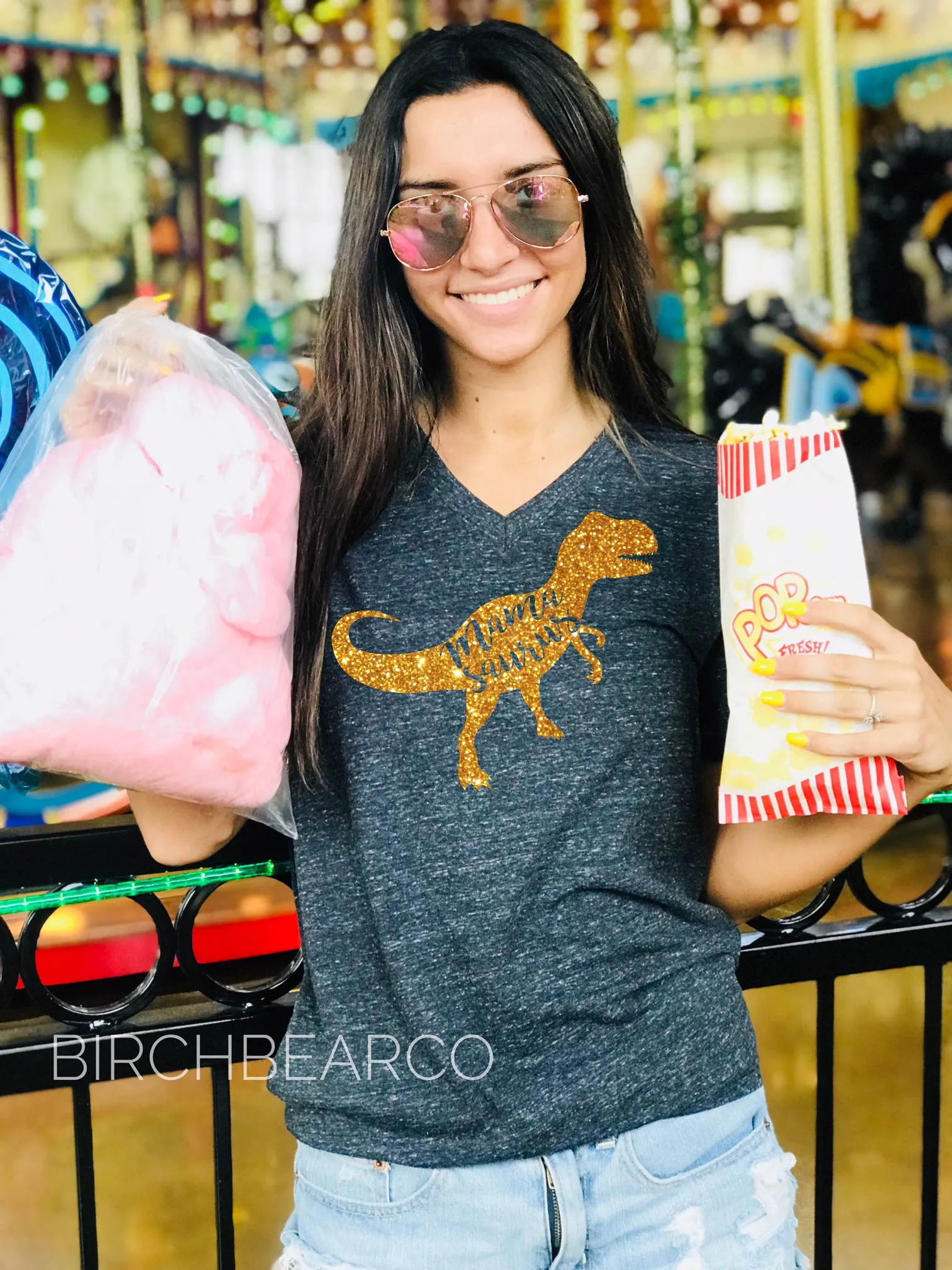 Unisex Tri-Blend V-Neck T-Shirt Mamasaurus Shirt GOLD GLITTER - Mama Saurus Shirt - Mamasaurus T Shirt - Dinosuar Birthday Shirt