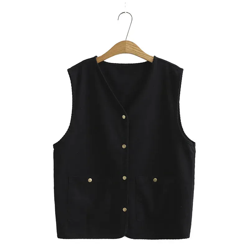 Uniwim Plus Size Women's Clothing Vests Spring And Autumn Sandwashed Softened Denim Fabrics Sleeveless Jacket And Pockets On Both Sides