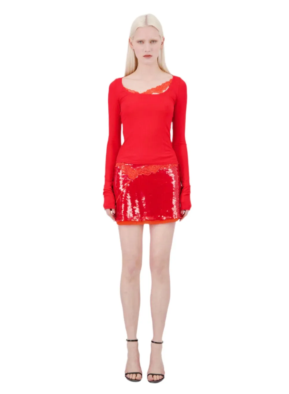 VAILLANT Mini Sequin Skirt with Lace Detail