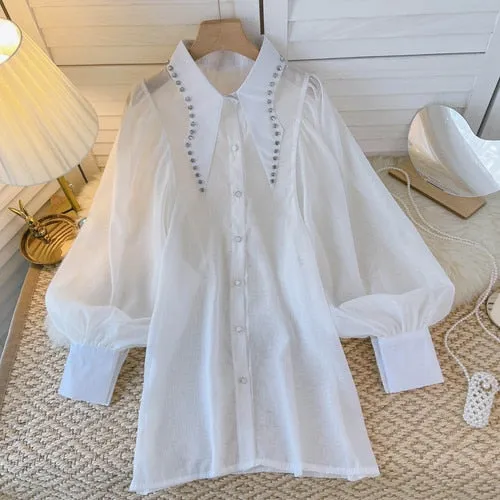 Vintage Long Sleeve Crop Top Blouse
