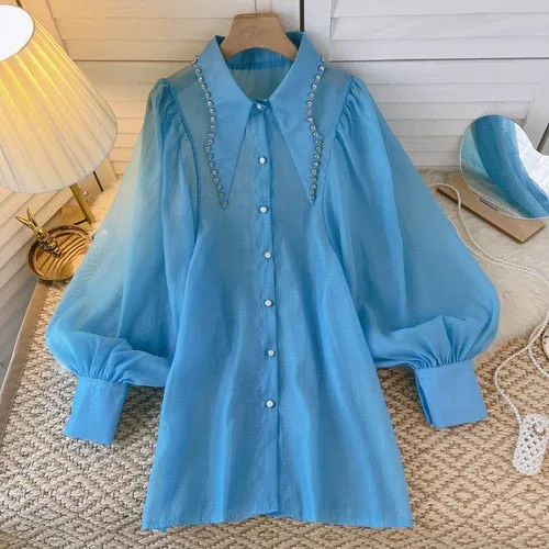 Vintage Long Sleeve Crop Top Blouse