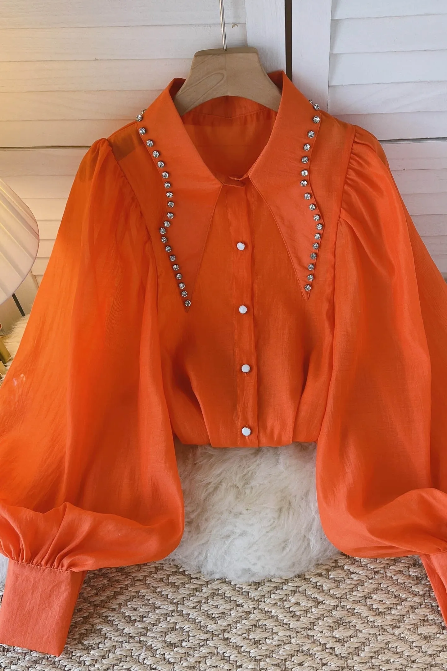 Vintage Long Sleeve Crop Top Blouse