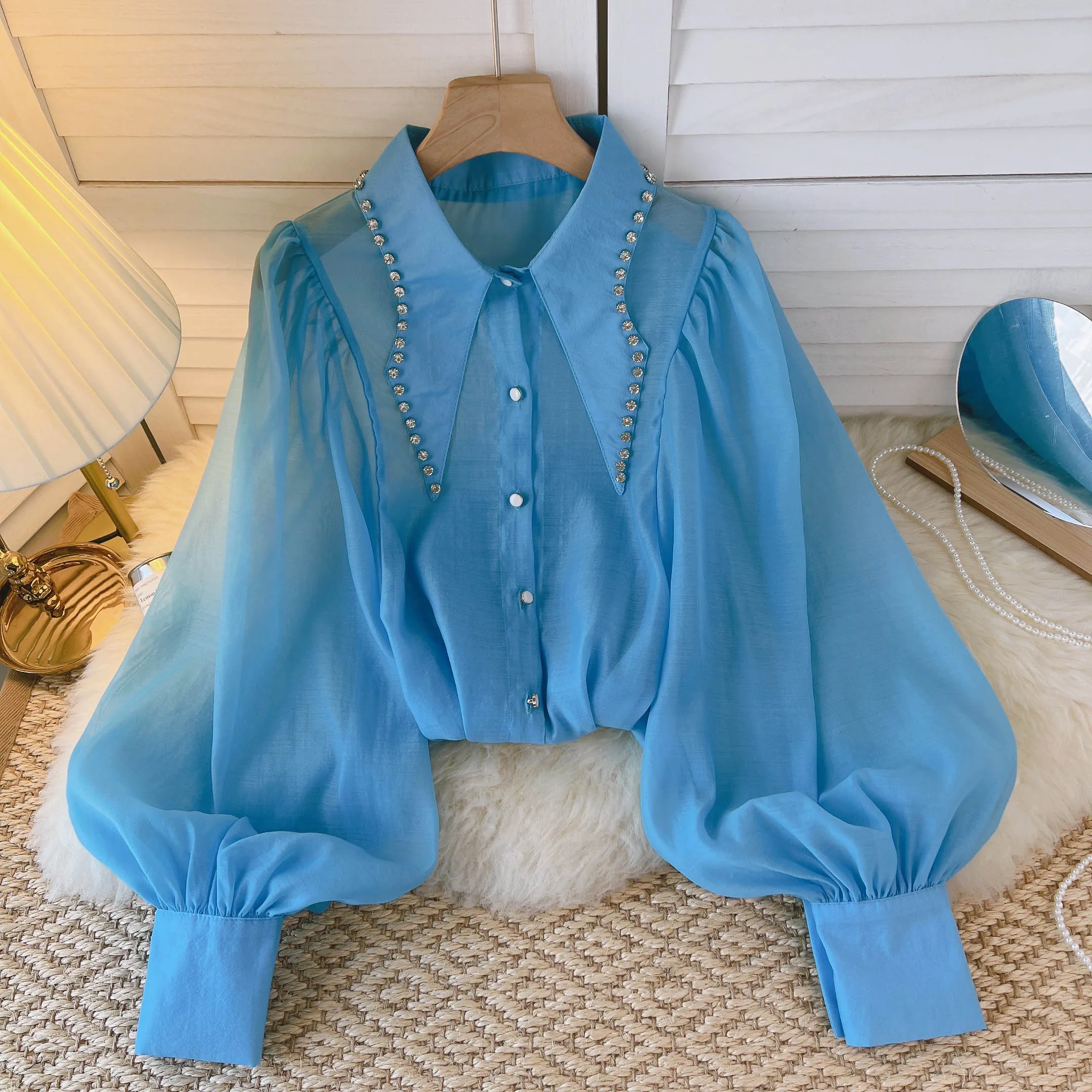 Vintage Long Sleeve Crop Top Blouse
