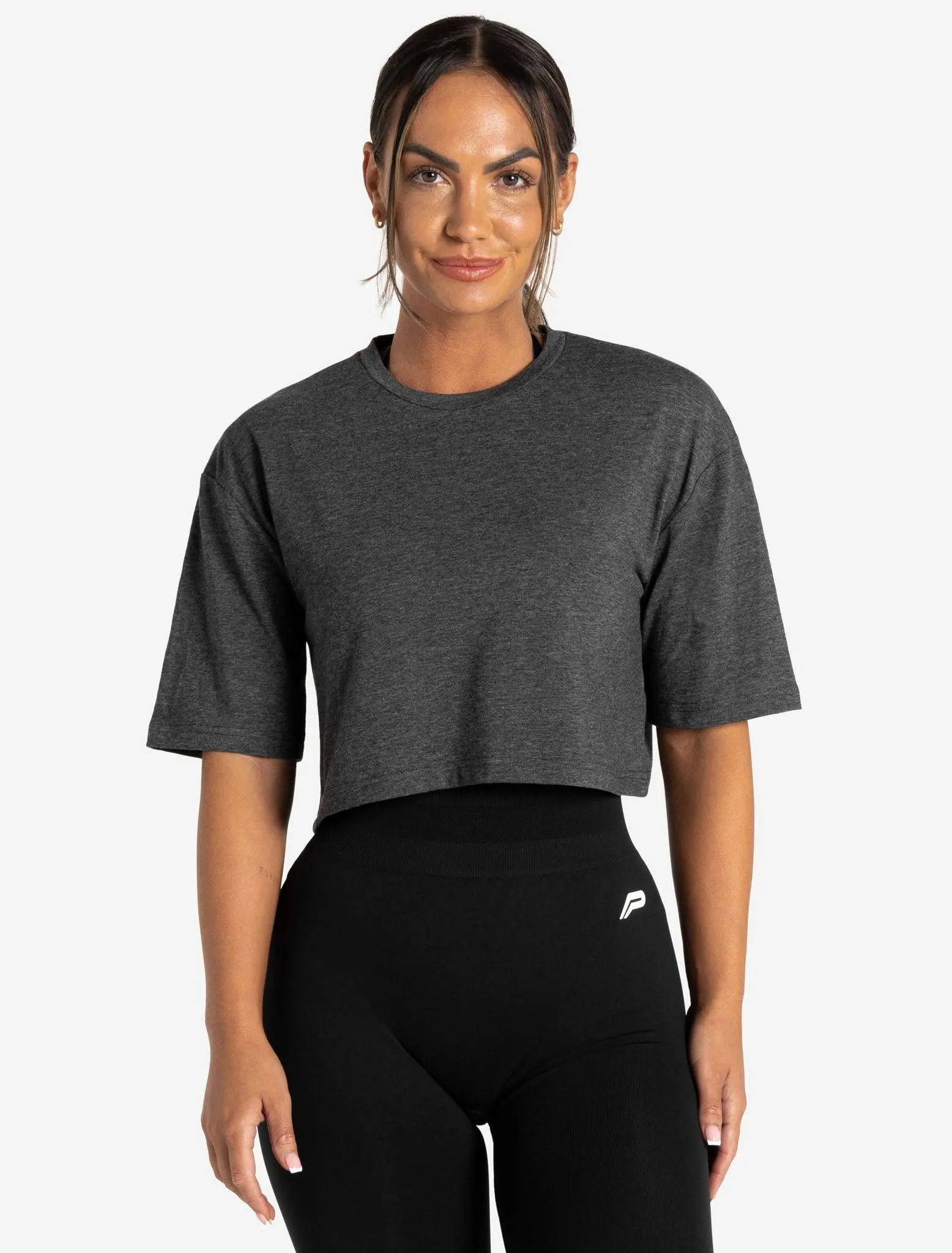 Wave Crop T-Shirt - Charcoal Marl