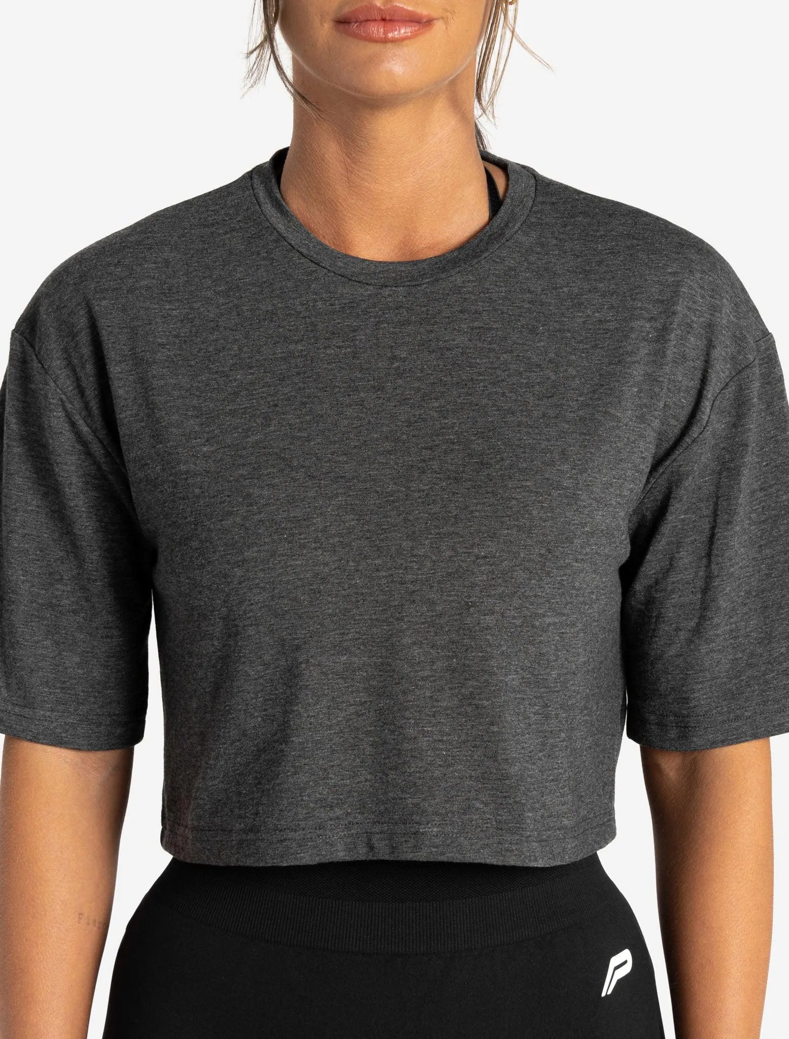 Wave Crop T-Shirt - Charcoal Marl