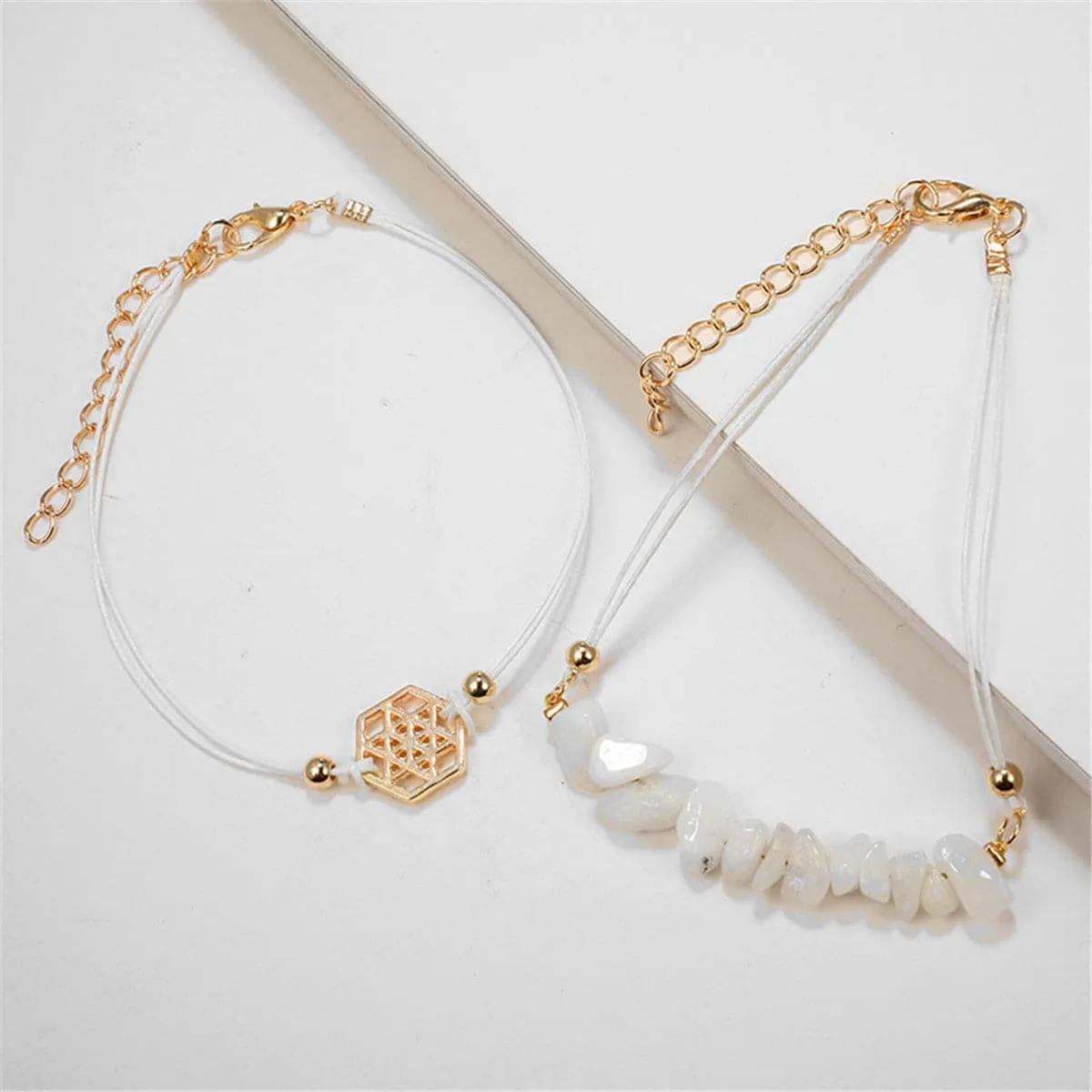 White Resin & 18K Gold-Plated Geometric Charm Bracelet Set