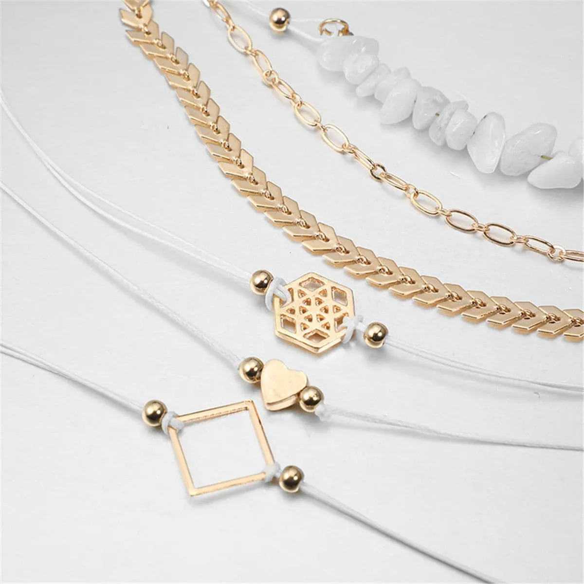 White Resin & 18K Gold-Plated Geometric Charm Bracelet Set