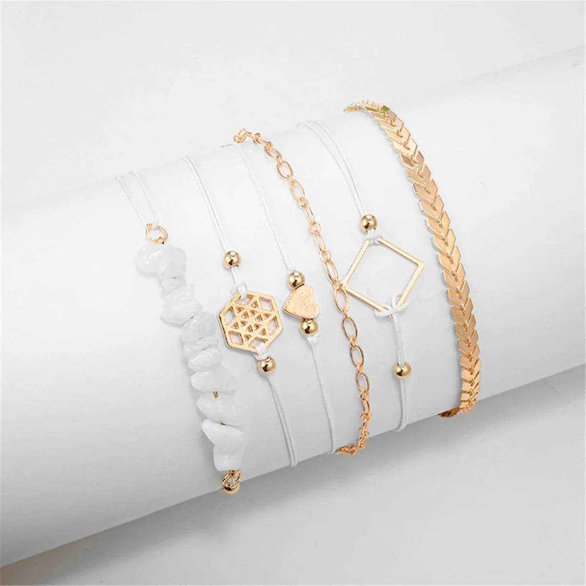 White Resin & 18K Gold-Plated Geometric Charm Bracelet Set