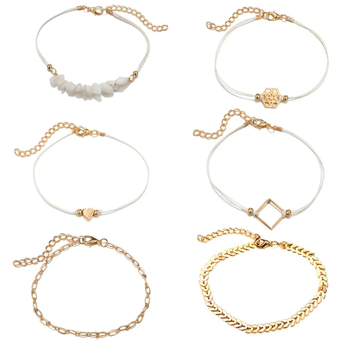 White Resin & 18K Gold-Plated Geometric Charm Bracelet Set