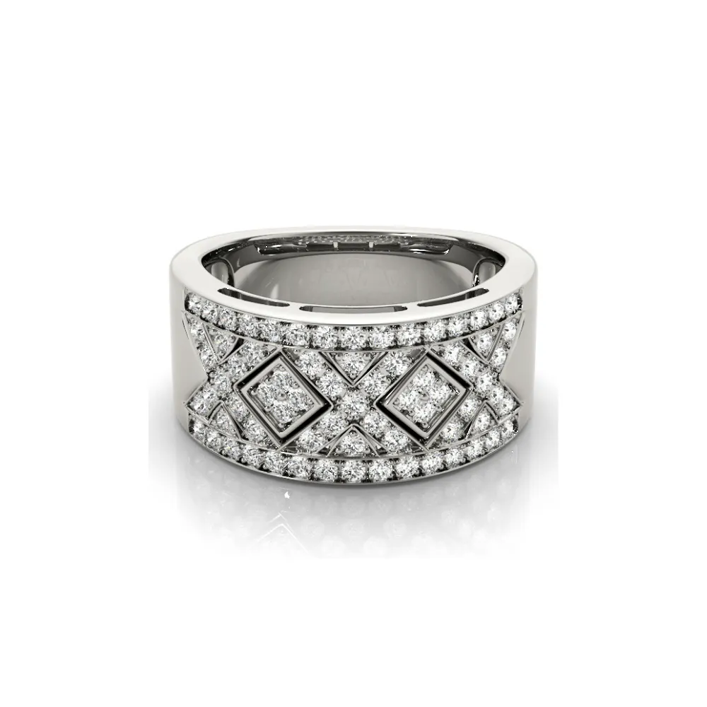 Wide Pavé Diamond Band with Triangle Clusters