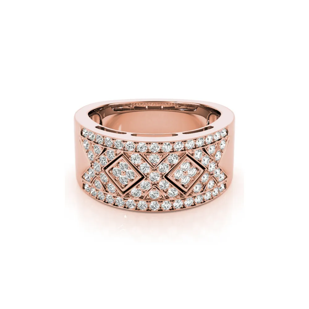 Wide Pavé Diamond Band with Triangle Clusters