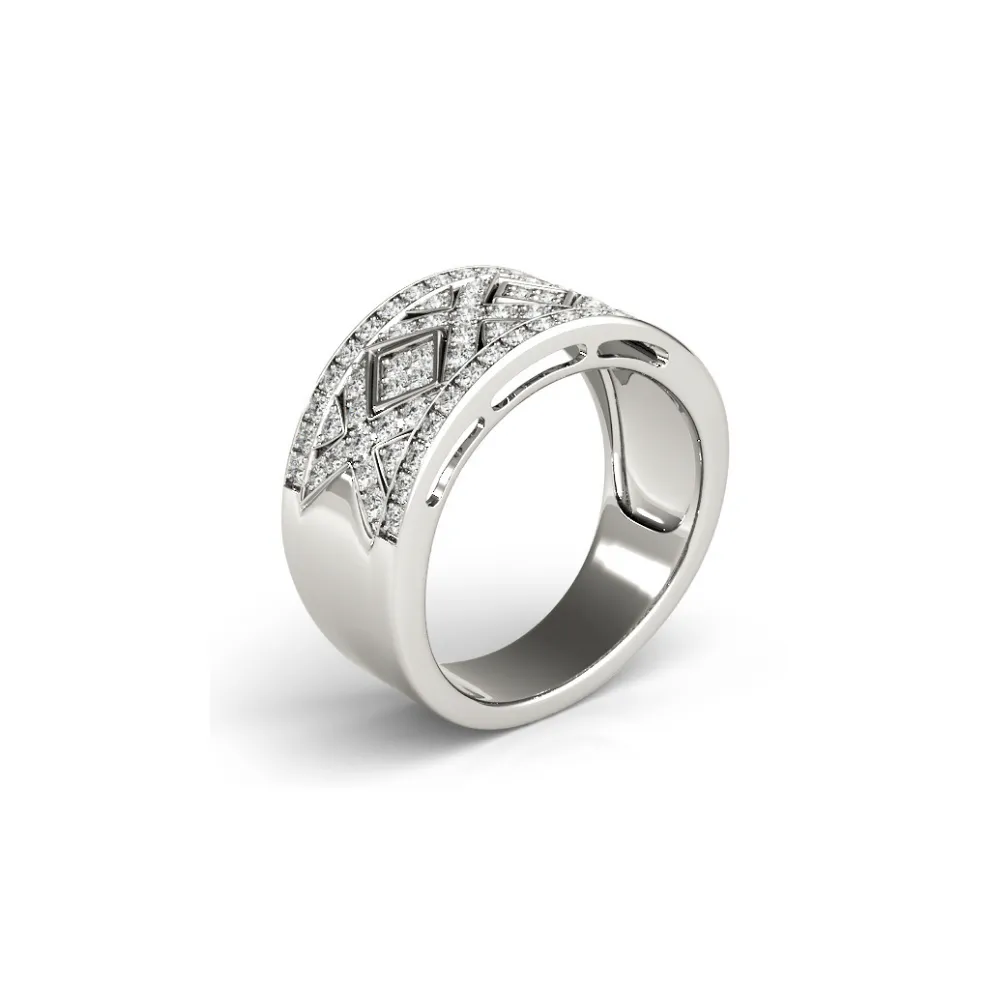 Wide Pavé Diamond Band with Triangle Clusters