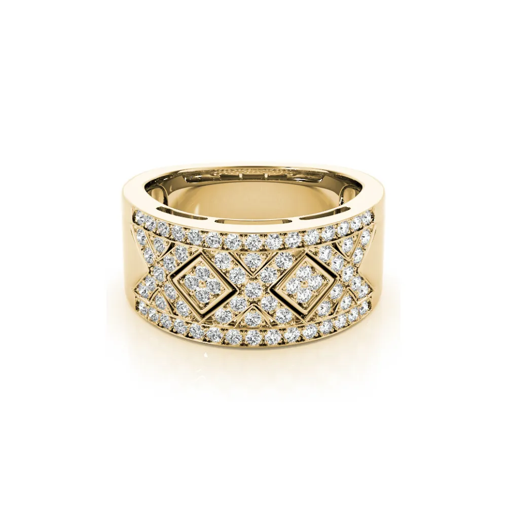 Wide Pavé Diamond Band with Triangle Clusters