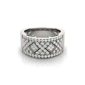 Wide Pavé Diamond Band with Triangle Clusters