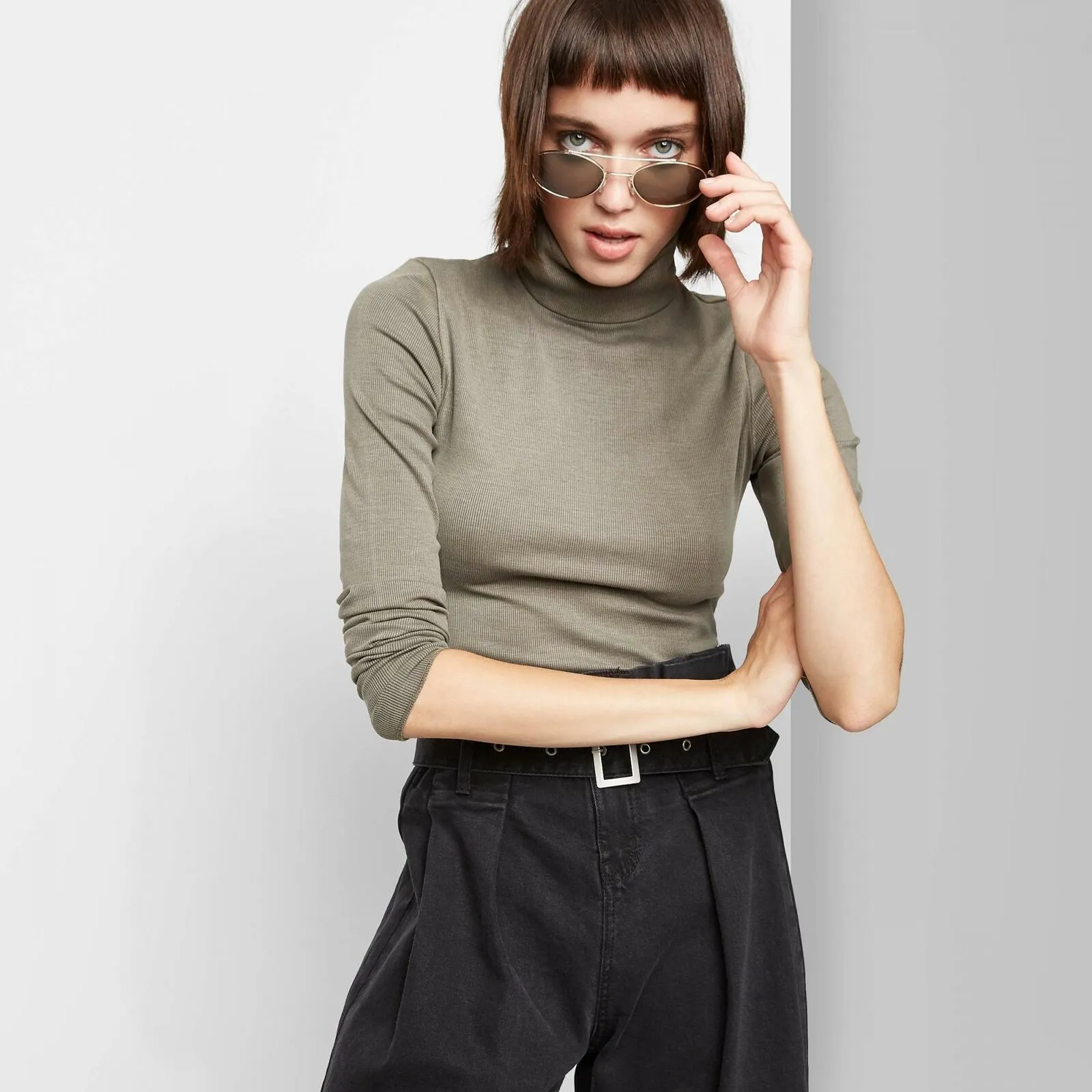 Wild Fable Women's Long Sleeve Turtleneck Rib Knit T-Shirt