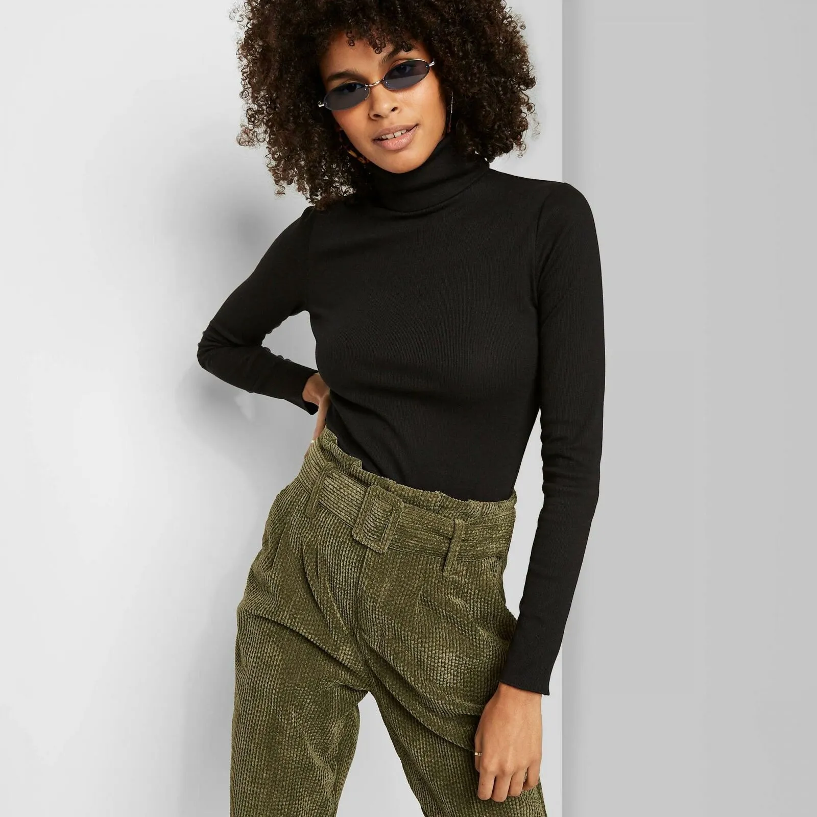 Wild Fable Women's Long Sleeve Turtleneck Rib Knit T-Shirt