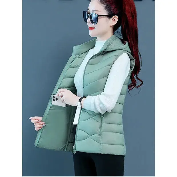 Woman Vest Autumn Winter Warm Down Cotton Vests Female Thick Removable Hooded Waistcoat Women's Sleeveless Jacket Vest Coat