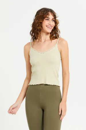 Women Beige Strappy Lace Vest