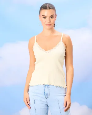 Women Cream Strappy Lace Vest