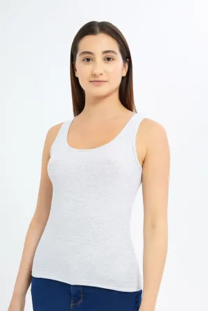 Women Grey Melange Plain Rib Vest