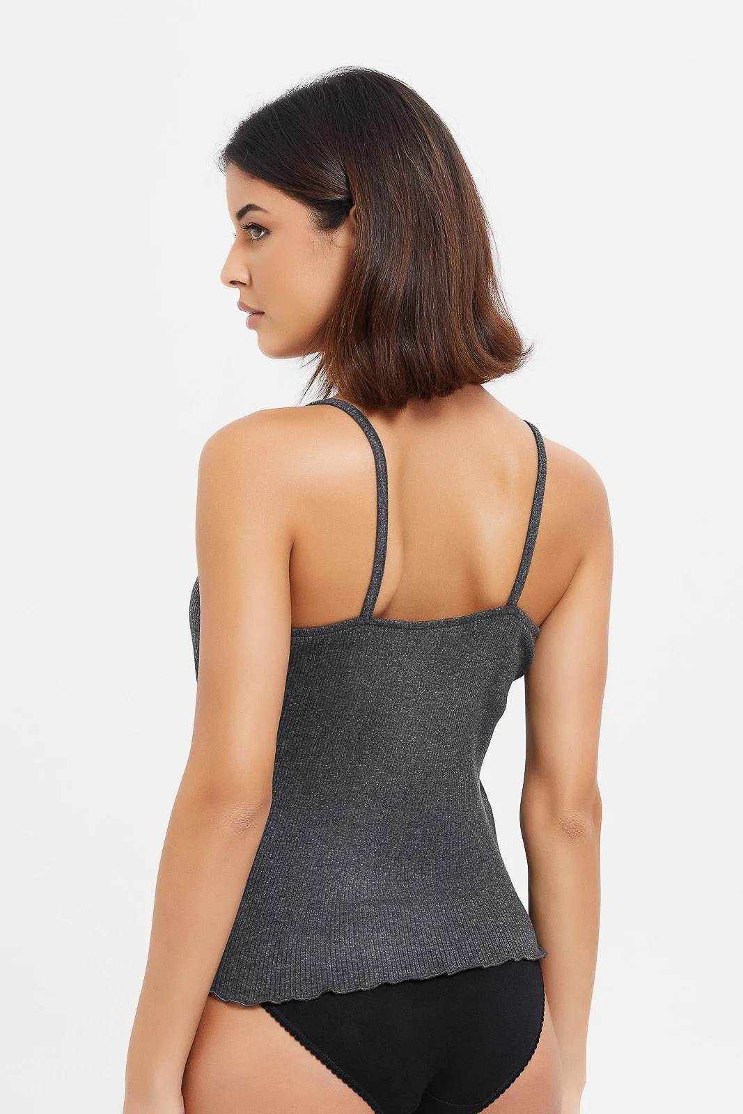 Women Grey Strappy Lace Vest