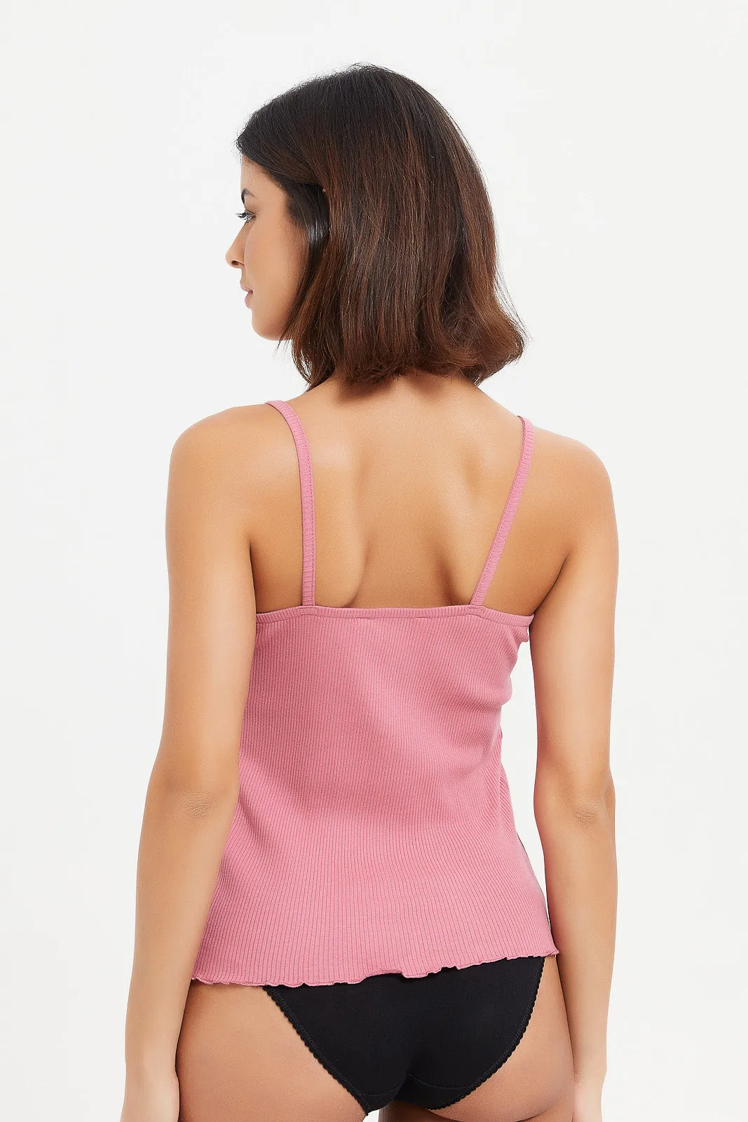Women Pink Strappy Lace Vest